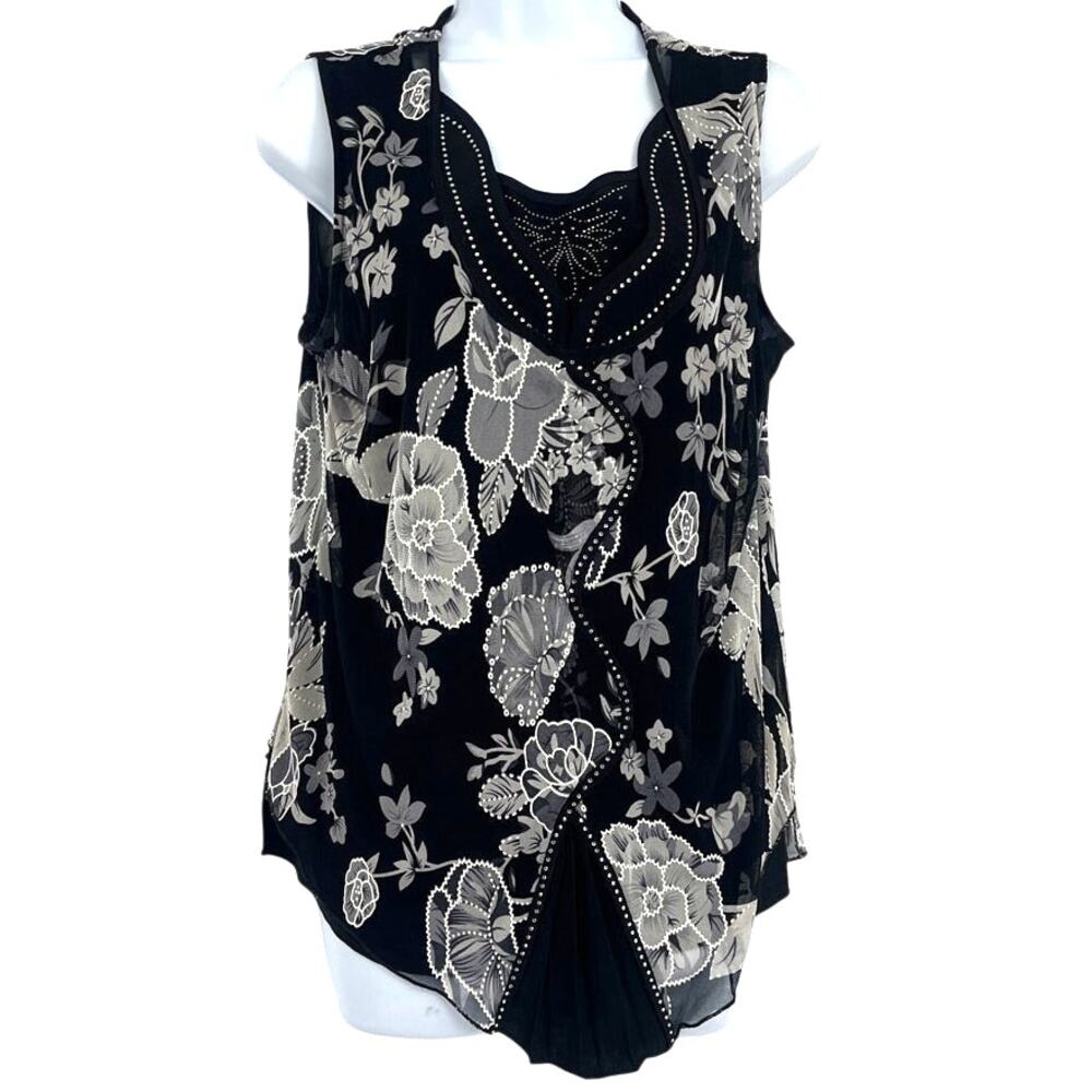 Simply Irresistible Mesh Rhinestone Women Top Sz L Asymmetric Whimsigoth HOliday